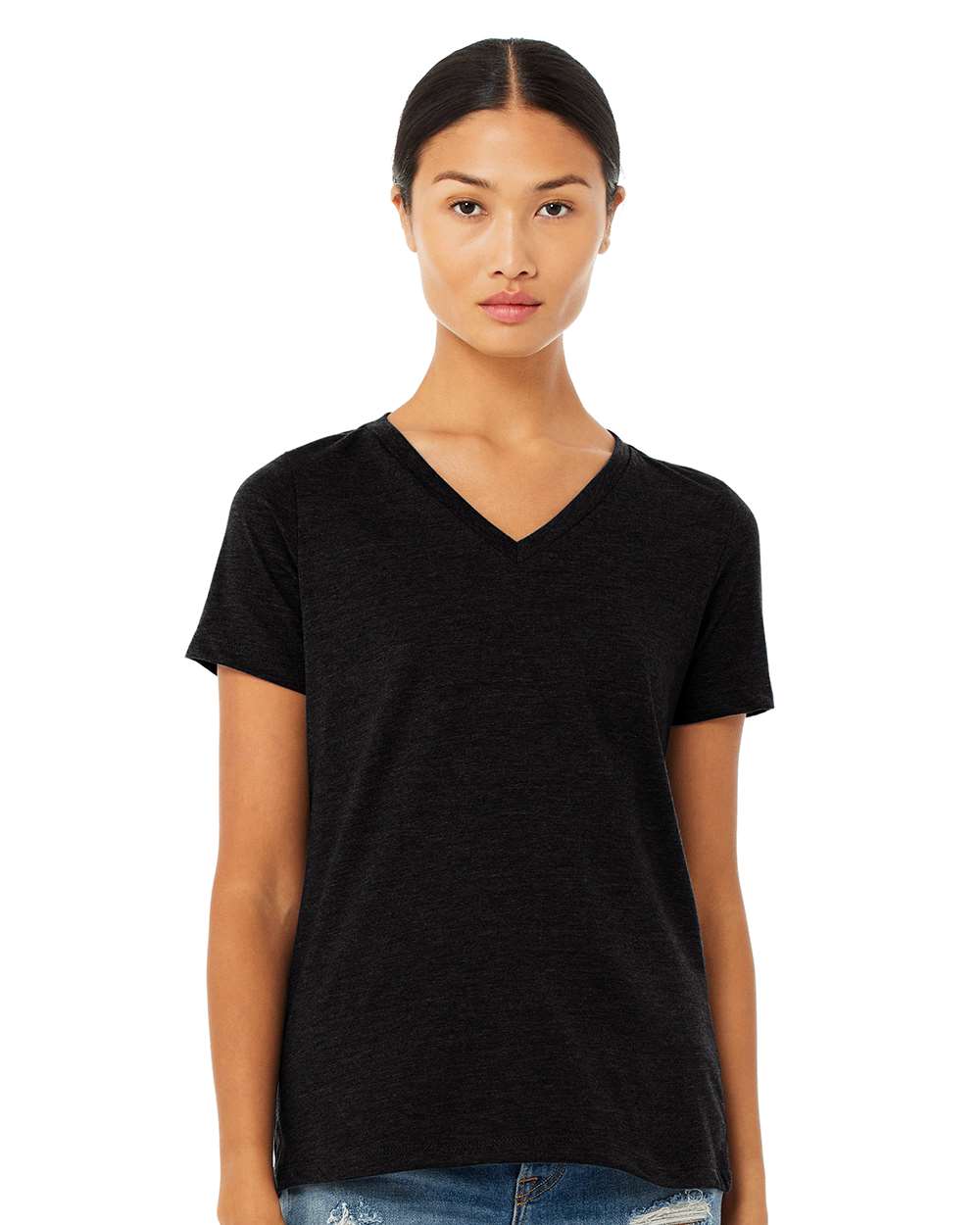 BELLA + CANVAS Women’s CVC V-Neck Short Sleeve T-Shirt Lightweight Soft Tee for Everyday Wear