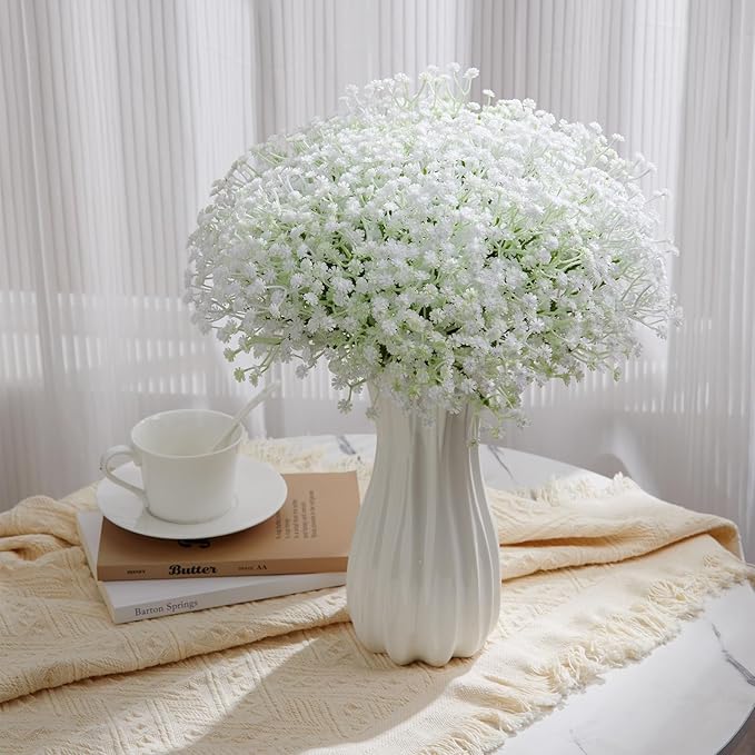 100 Pcs Babys Breath Artificial Flowers White Baby Breath Flowers Artificial Bulk,Real Touch Fake Flowers Baby's Breath for Wedding Party Home Garden Decoration
