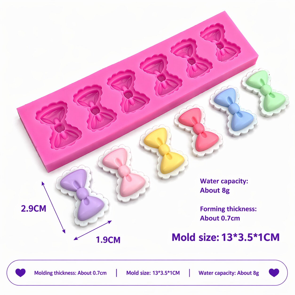 Mini Bow Silicone Mold – 6 Cavity Ribbon Bow Mold for Fondant, Chocolate, Candy & Resin