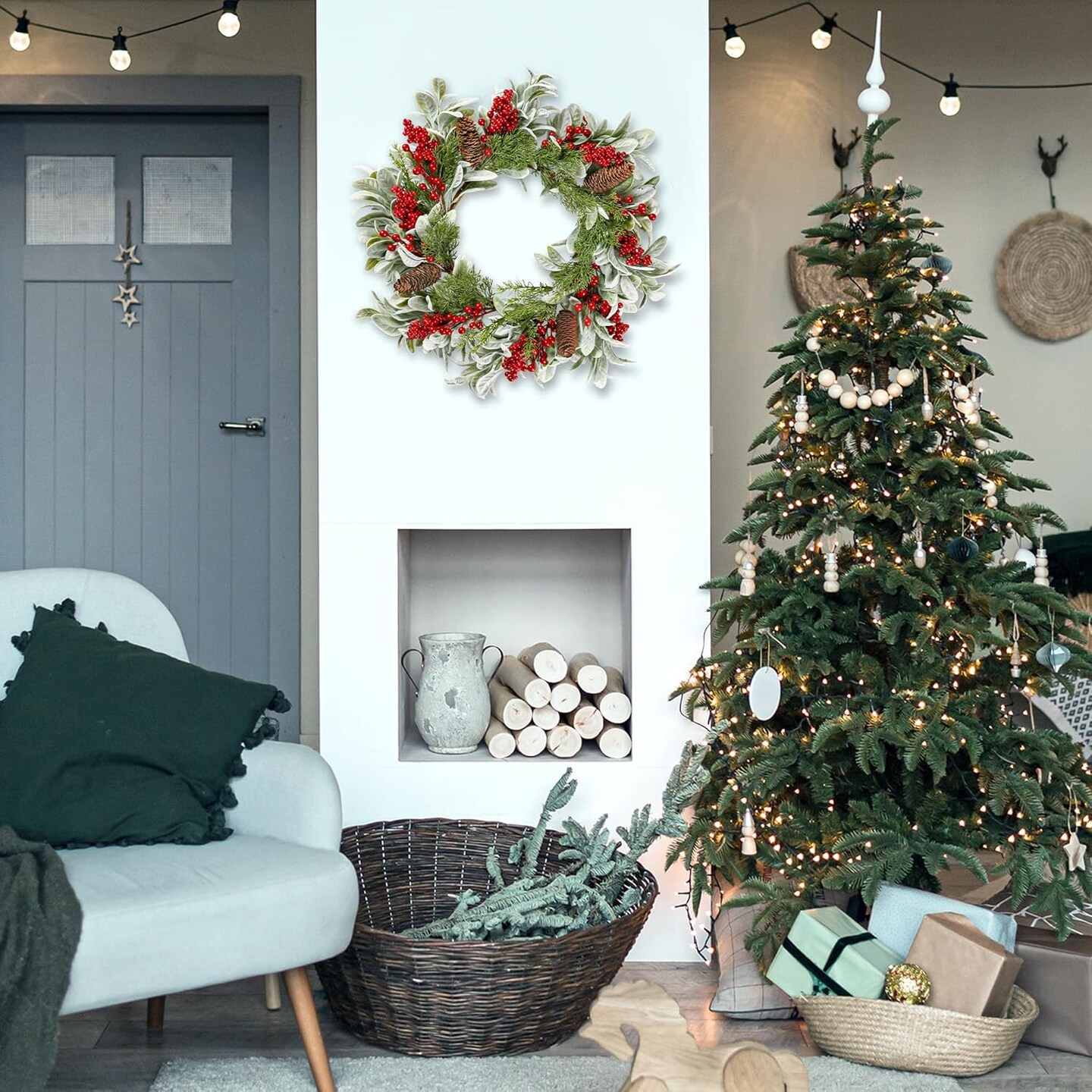 19 Inch Artificial Christmas Wreath for Front Door
