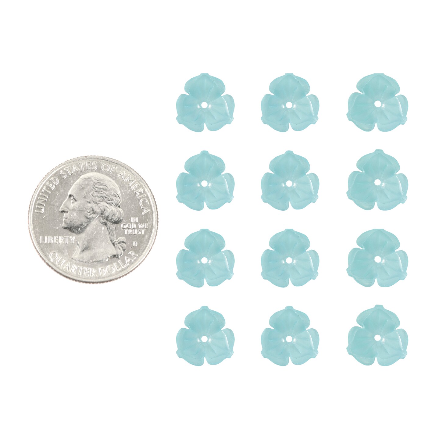 12mm Round Pale Turquoise Resin Flower Caps - Set of 12 - FW10-22