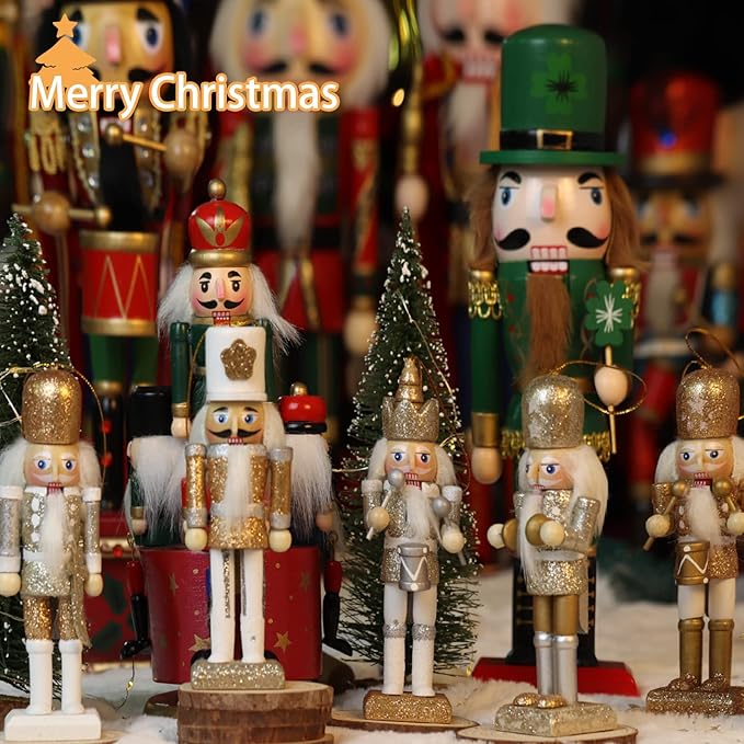 Christmas Nutcracker Ornament Set-Gold and Silver Glittered Christmas Soldier, Nutcrackers Xmas Tree Ornament Set(5.51&#x27;&#x27;, Set of 5pcs)