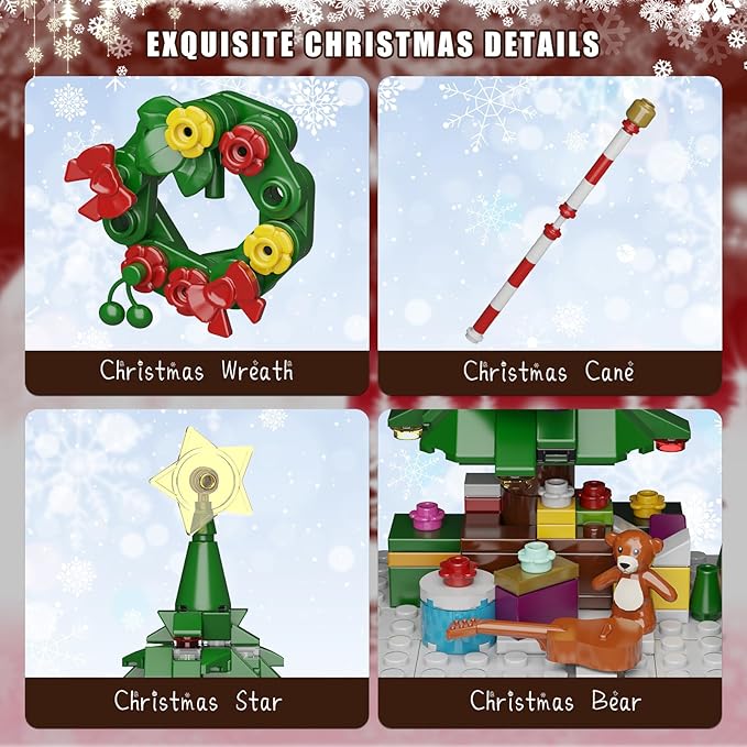 Christmas Nutcracker Building Kit with LED Light, Xmas Decorative Nutcracker Building Sets, Contains Christmas Tree, Wreath, Cane,Compatible with Lego Festival Gift (690 Pieces)