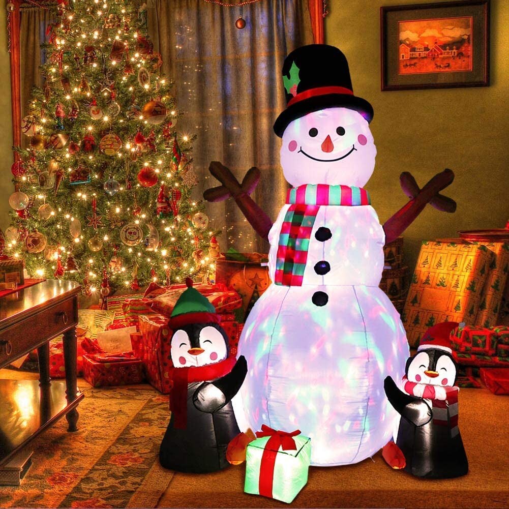 6Ft Christmas Inflatables Christmas Decorations Outdoor, Inflatable Snowman Penguin Blow up Yard Decorations with Rotating LED Lights for Indoor Outdoor Christmas Decorations Yard Garden Decor