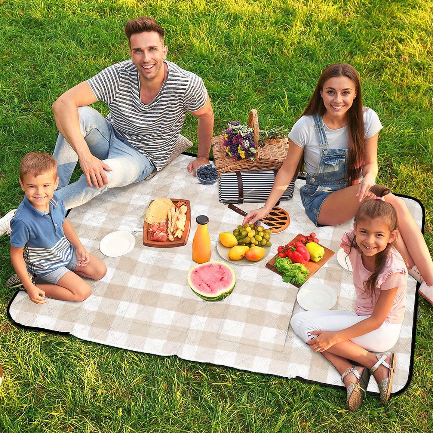 Boho Gingham Picnic Rug. Zipper Foldable Picnic Mat 59 x39 150x100cm MakerPlace by Michaels