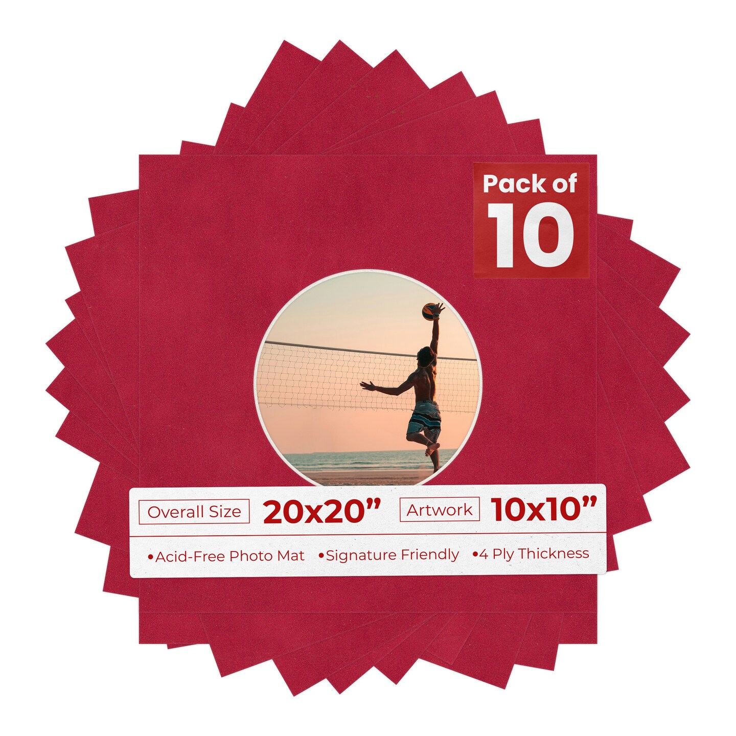 Red Suede Mat Board for 20x20 Frames - Circle Opening for 10x10 Photos
