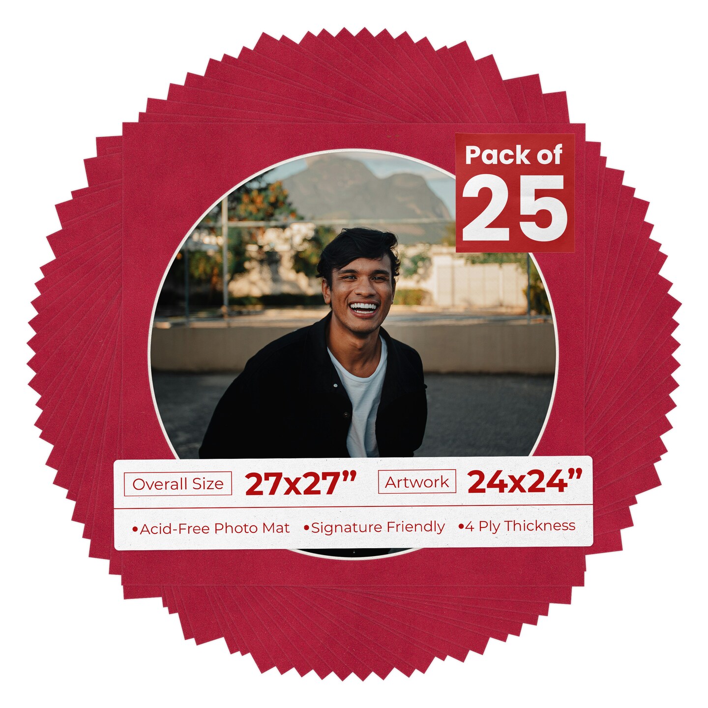 Red Suede Mat Board for 27x27 Frames - Circle Opening for 24x24 Photos