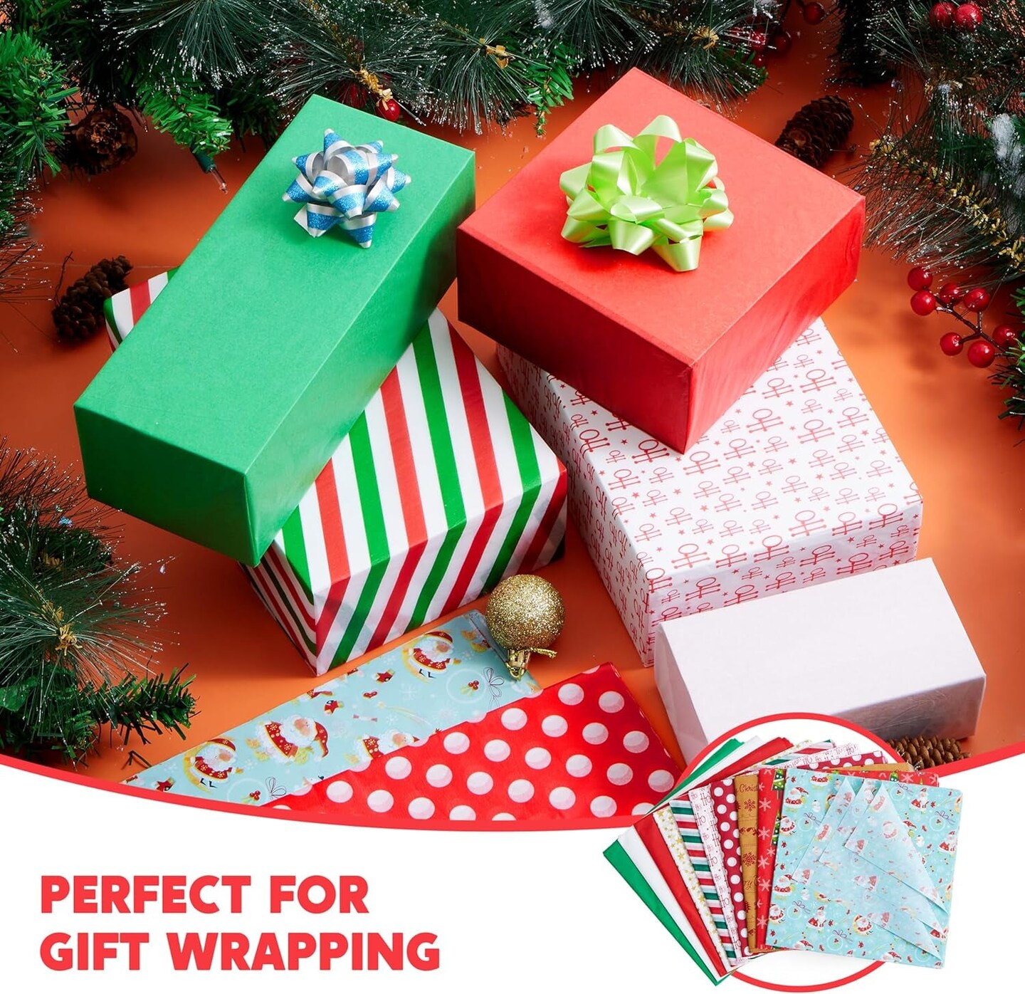 150 Sheets Christmas Tissue Paper Assorted Design; Easy and Fast Gift Wrapping Accessory Perfect for Present Boxes, Xmas Gift Wrapping Bags and Wine Bottles