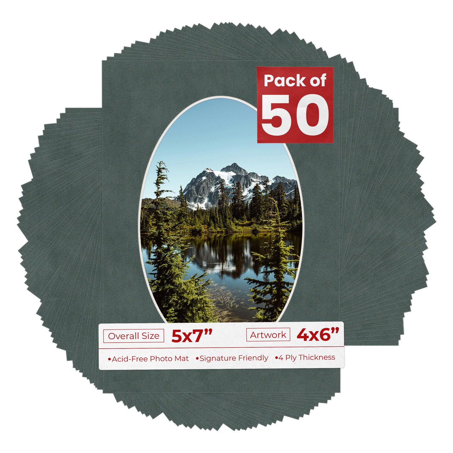 Dark Grey Suede Mat Board for 5x7 Frames - Oval Opening for 4x6 Photos