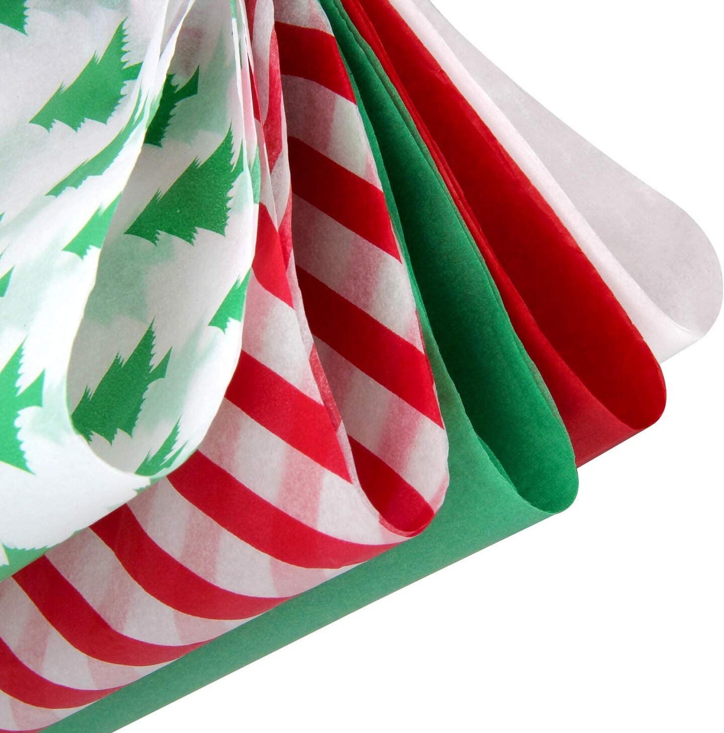 Christmas Tissue Paper Gift Wrapping Paper, 120 Sheets, 13.5&#x22; X 19.5&#x22;, White, Red, Green, Red Stripe, Christmas Trees Design
