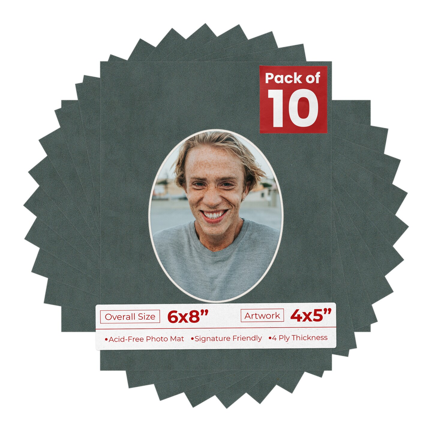 Dark Grey Suede Mat Board for 6x8 Frames - Oval Opening for 4x5 Photos
