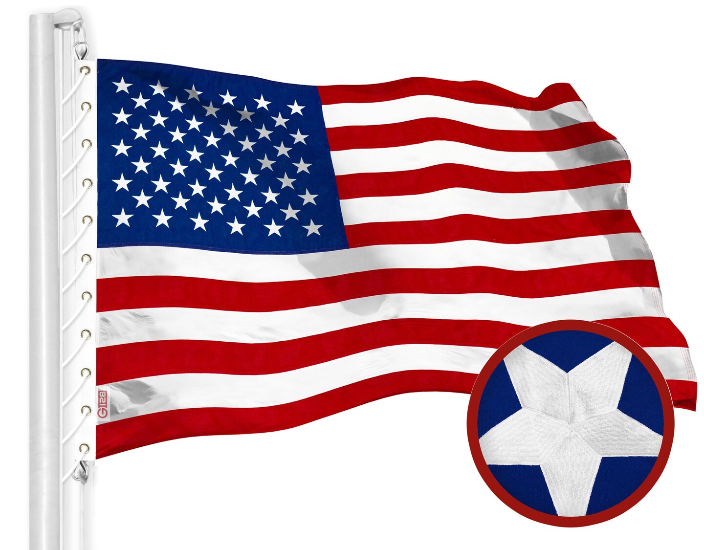 G128 American USA Flag | 30x60 Ft | StormFlyer Series Embroidered 220GSM Spun Polyester | Country Flag, Embroidered Stars, Sewn Stripes, Indoor/Outdoor, Brass Grommets, Heavy Duty, All Weather