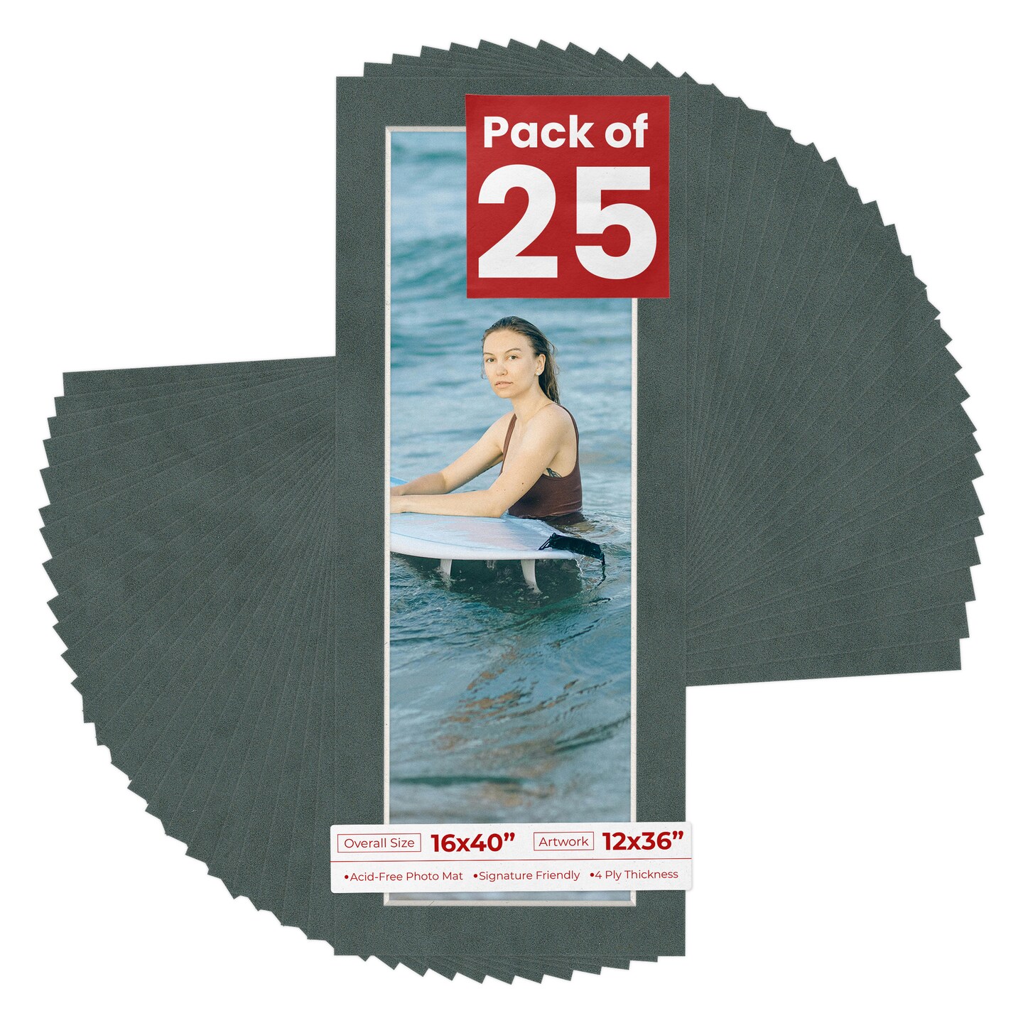 Dark Grey Suede Mat Board for 16x40 Frames - Fits 12x36 Photos