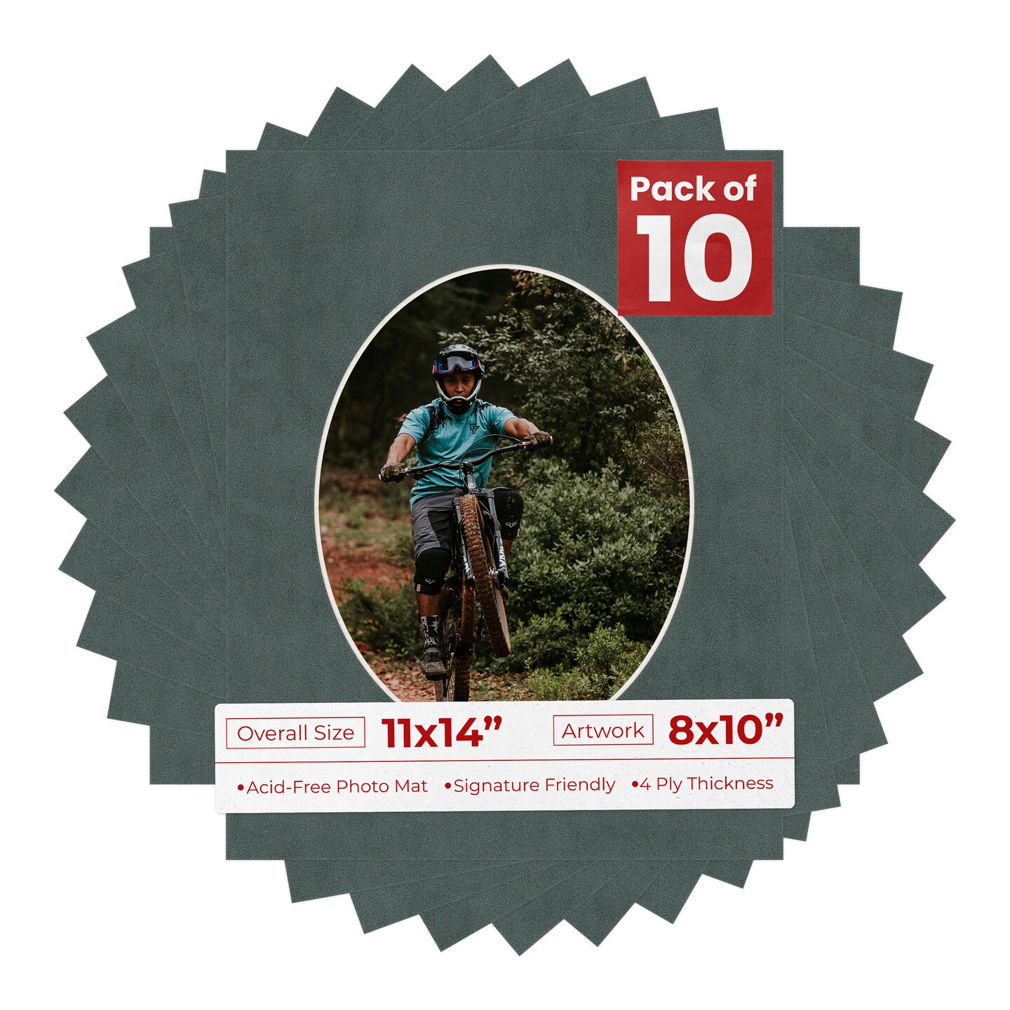 Dark Grey Suede Mat Board for 11x14 Frames - Oval Opening for 8x10 Photos