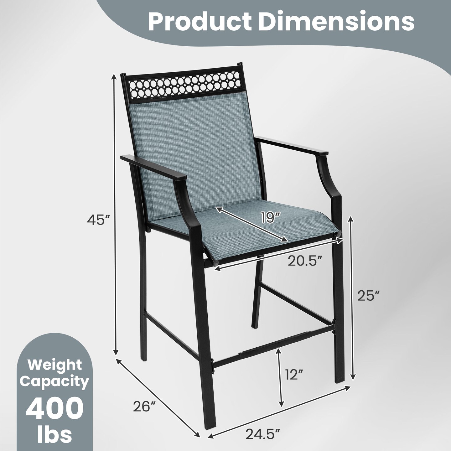 Set of 2 Outdoor Counter Bar Stools Heavy-Duty Metal Frame with Footrest