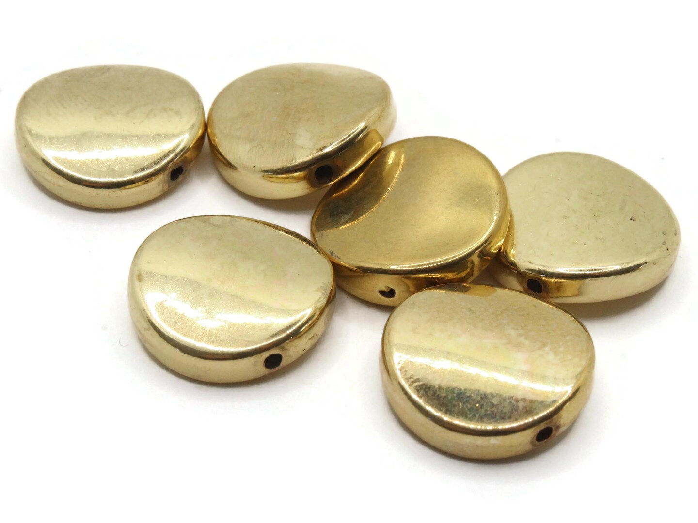 6 19mm Flat Round Coin Vintage Gold Plated Plastic Focal Beads