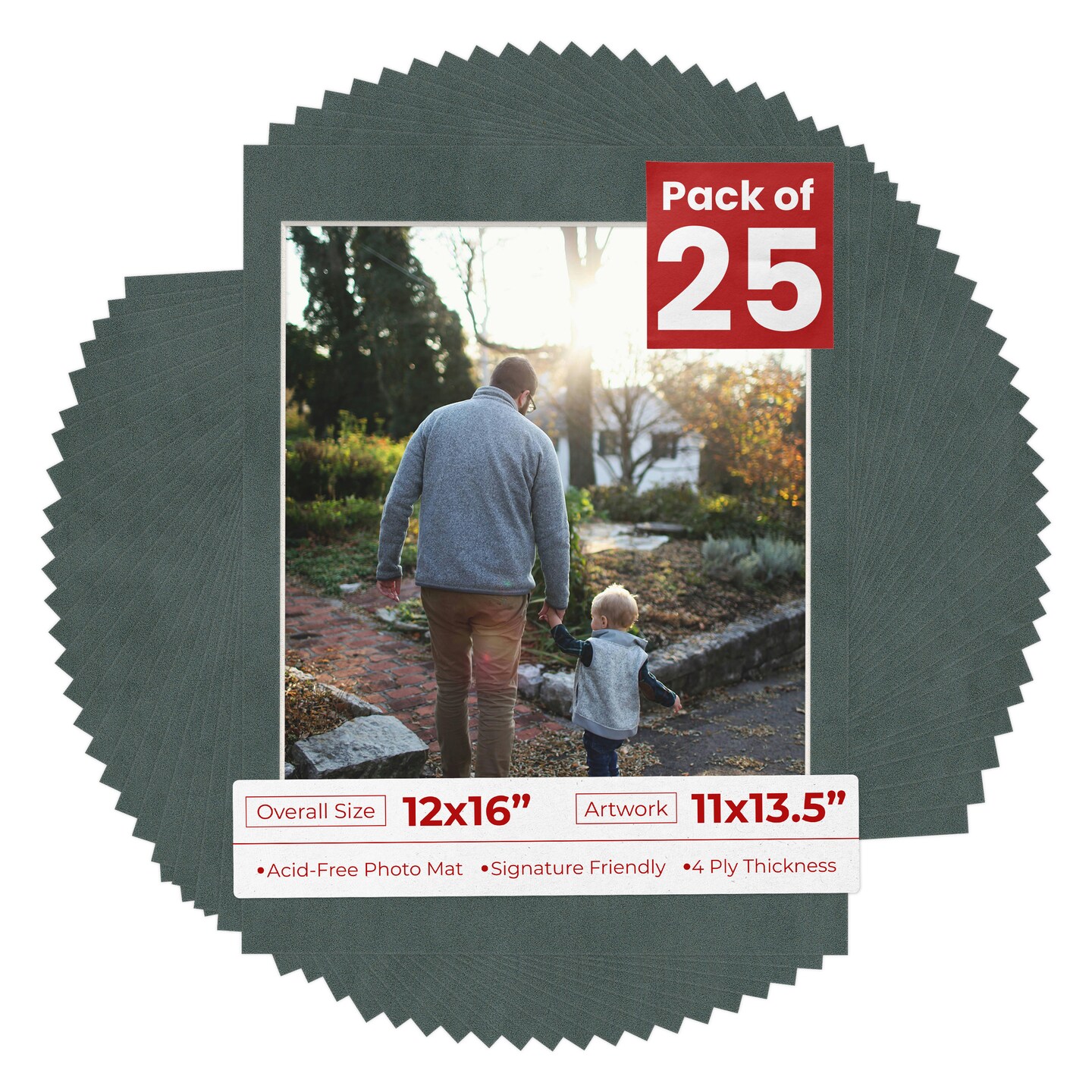 Dark Grey Suede Mat Board for 12x16 Frames - Fits 11x13.5 Photos