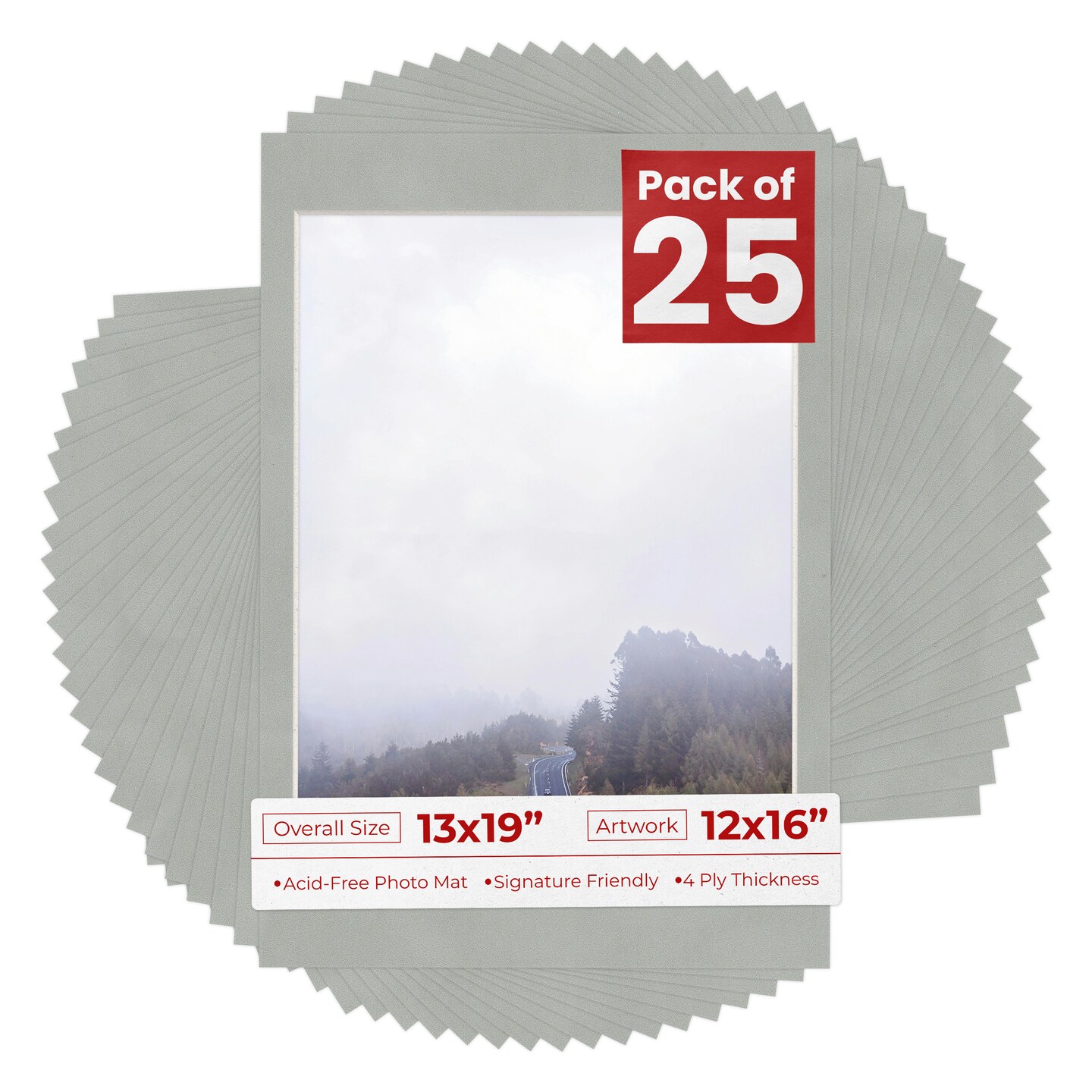Light Grey Suede Mat Board for 13x19 Frames - Fits 12x16 Photos
