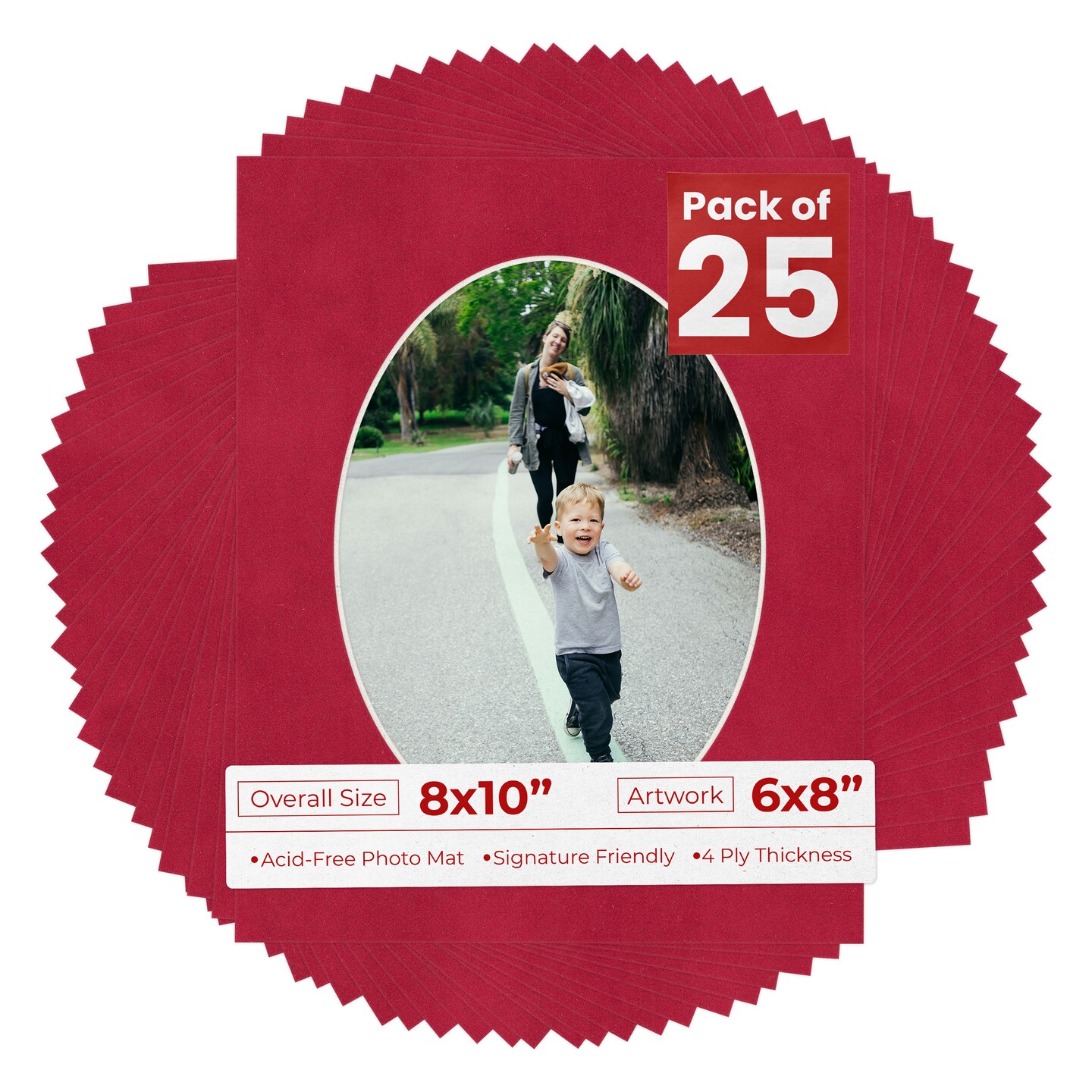Red Suede Mat Board for 8x10 Frames - Oval Opening for 6x8 Photos