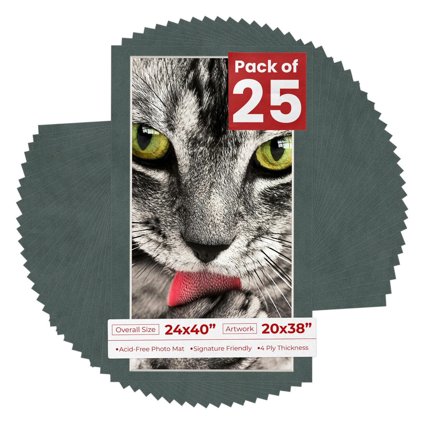 Dark Grey Suede Mat Board for 24x40 Frames - Fits 20x38 Photos