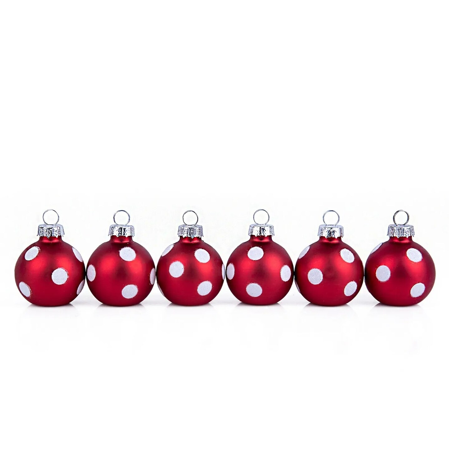 SET OF 6 Glass Christmas Ornaments Small Glass Bauble Ornaments, Red Polka Dot