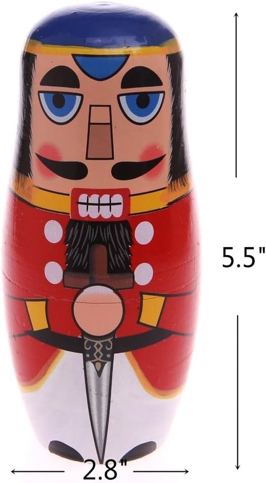 Nutcracker Nesting Doll, 5Pcs Russian Matryoshka Dolls Christmas Nutcracker Figures Handmade Wooden Nutcracker Set