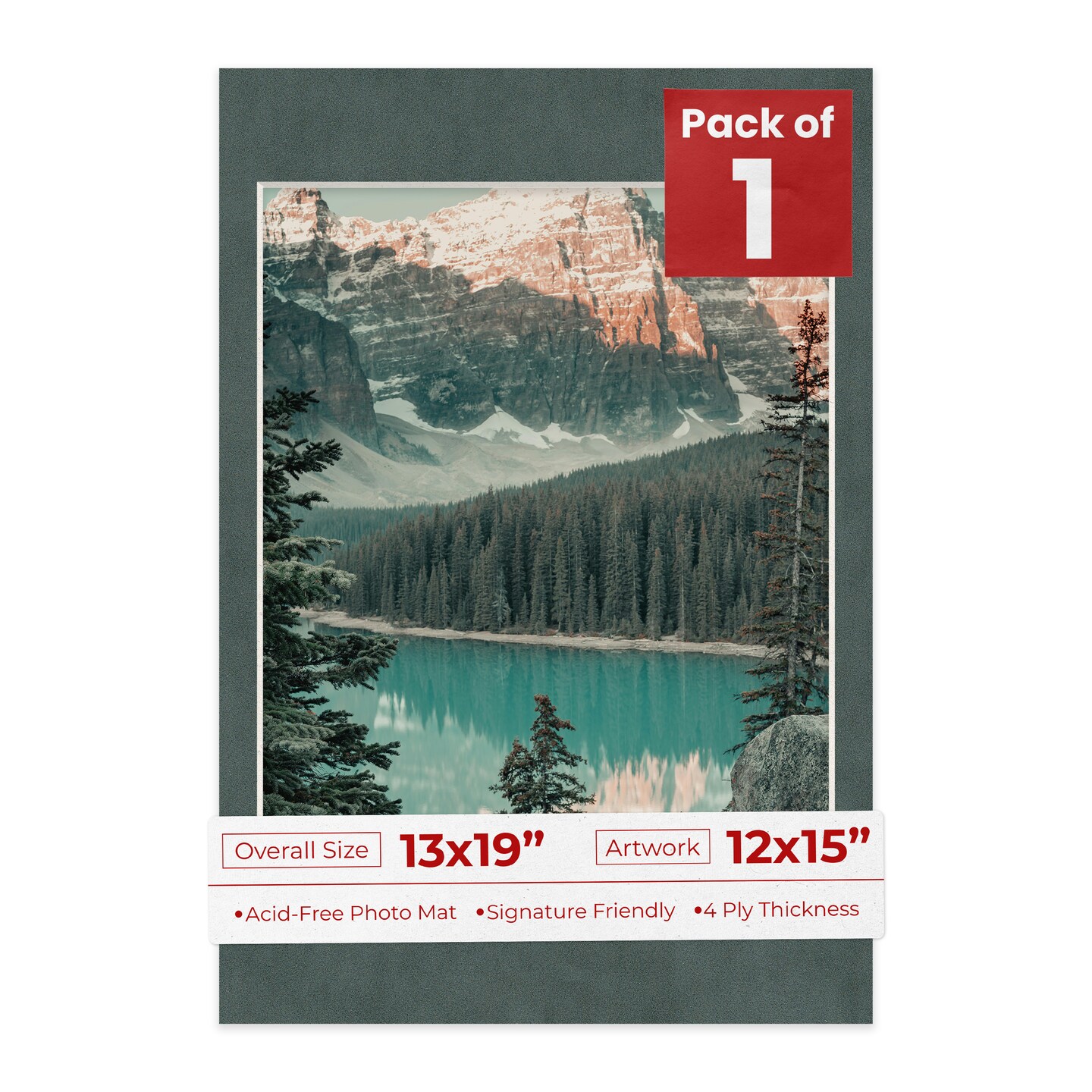 Dark Grey Suede Mat Board for 13x19 Frames - Fits 12x15 Photos