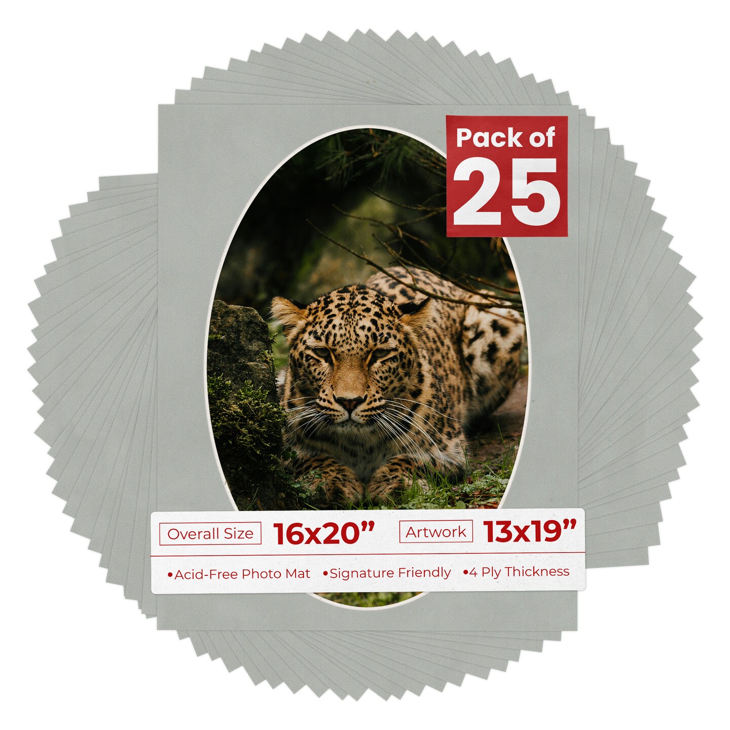 Light Grey Suede Mat Board for 16x20 Frames - Oval Opening for 13x19 Photos