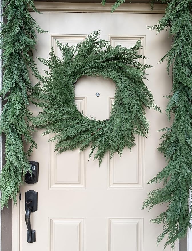 30&#x22; Faux Cedar Wreath, Christmas Wreaths for Front Door Outside, Green Wreath Christmas, Window Wreaths, Real Touch Norfolk Pine Wreath, Evergreen Wreath, Large Christmas Wreath