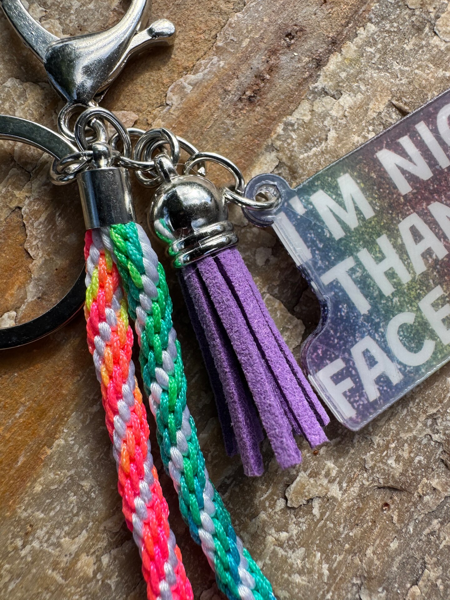 Rainbow Resting B Face Keychain - Funny Best Friend Gift, Colorful