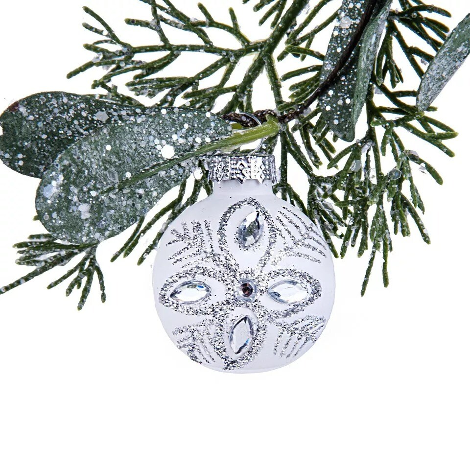 SET OF 6 Glass Christmas Ornaments Miniature Glass Bauble Ornaments,Silver White