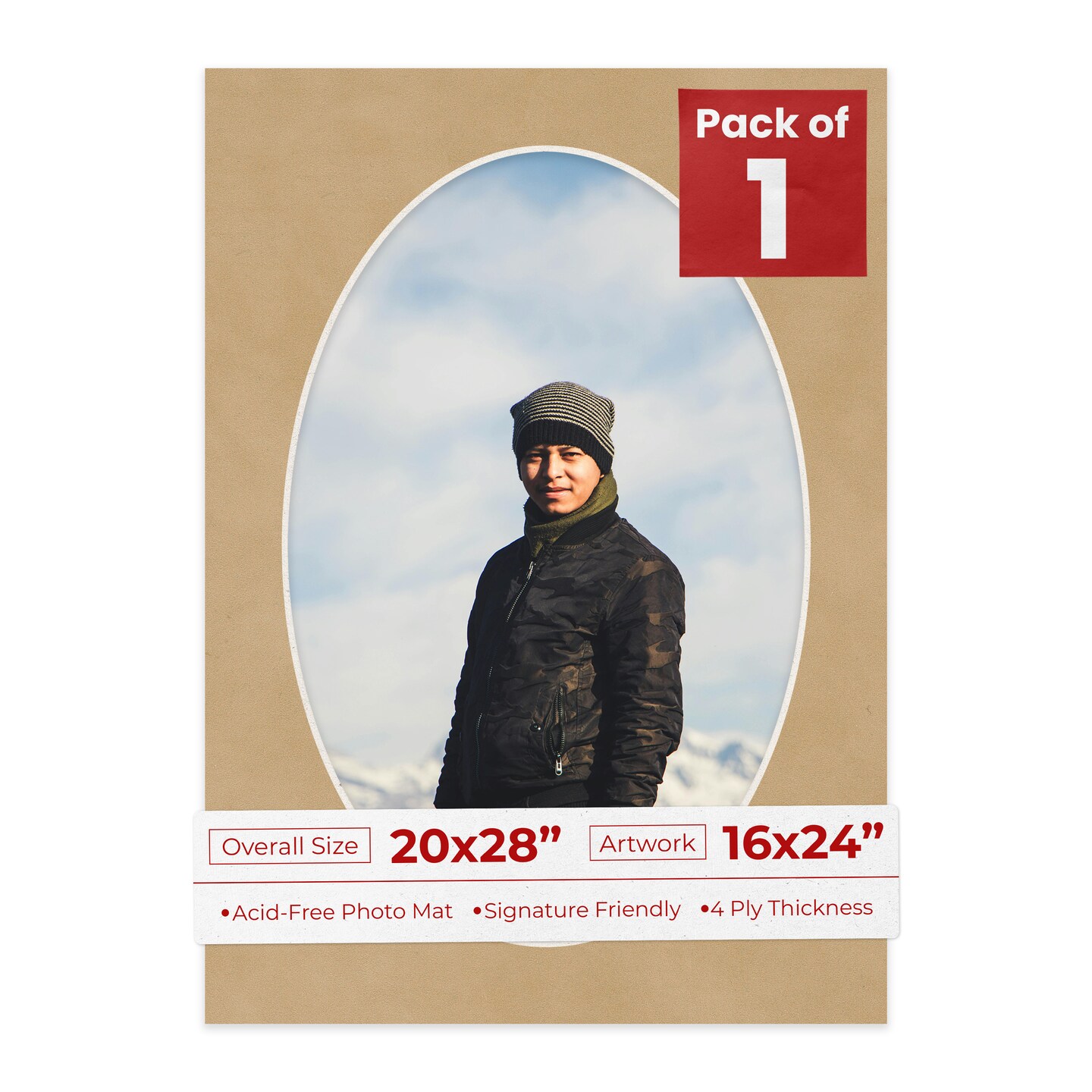 Beige Suede Mat Board for 20x28 Frames - Oval Opening for 16x24 Photos