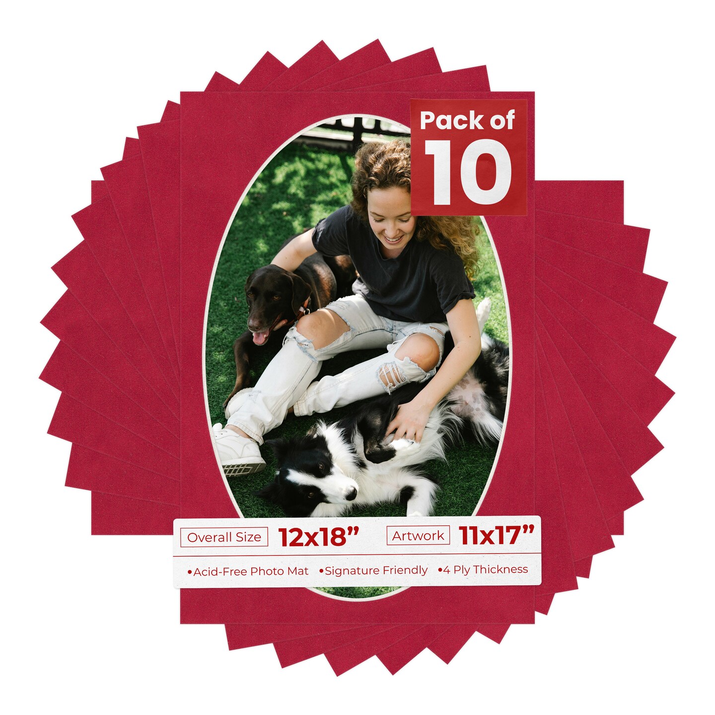 Red Suede Mat Board for 12x18 Frames - Oval Opening for 11x17 Photos