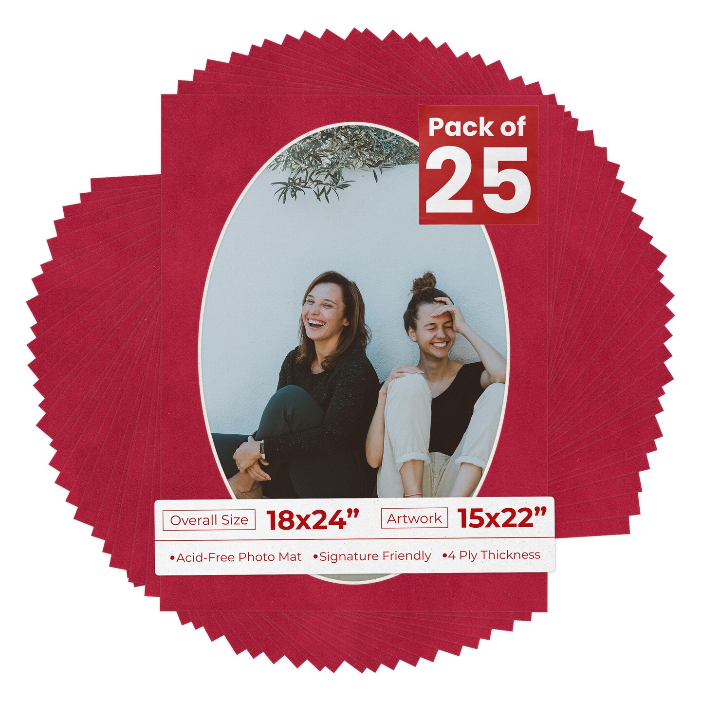 Red Suede Mat Board for 18x24 Frames - Oval Opening for 15x22 Photos