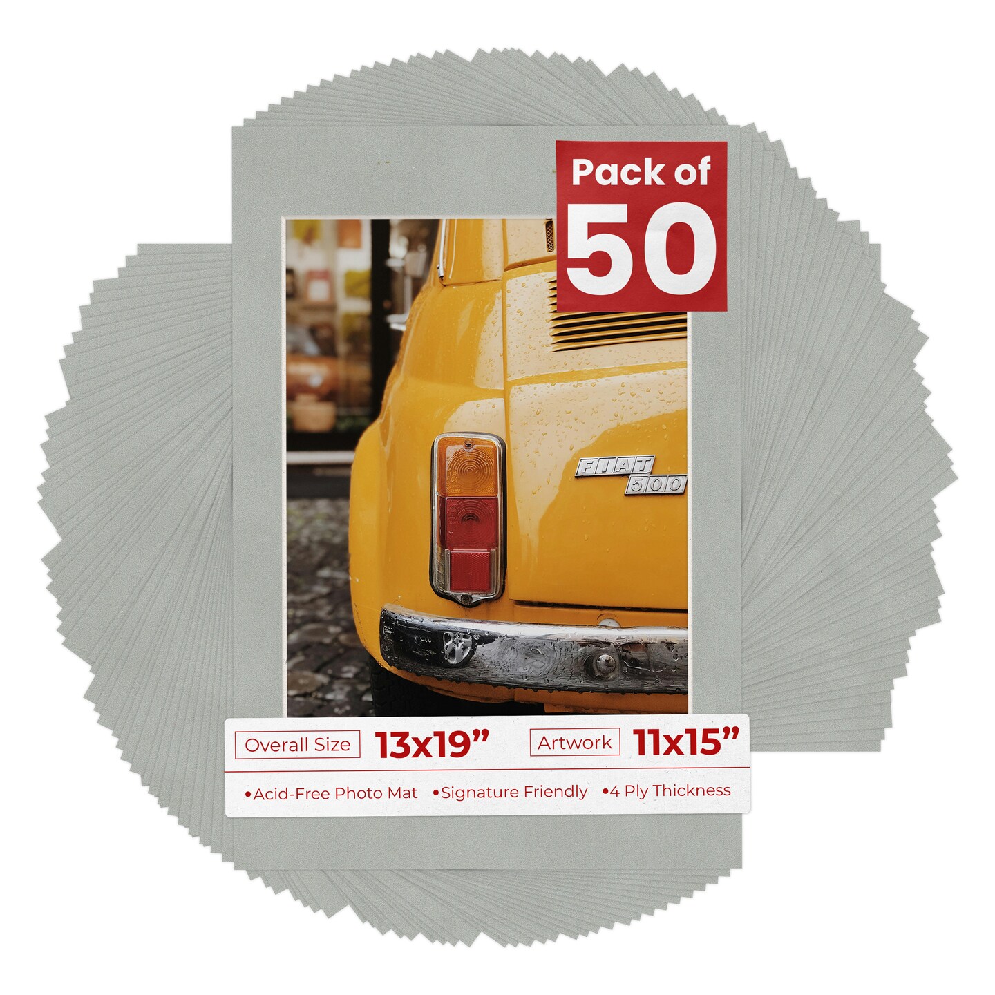 Light Grey Suede Mat Board for 13x19 Frames - Fits 11x15 Photos