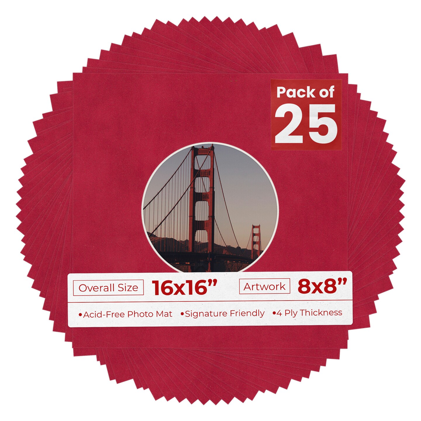 Red Suede Mat Board for 16x16 Frames - Circle Opening for 8x8 Photos