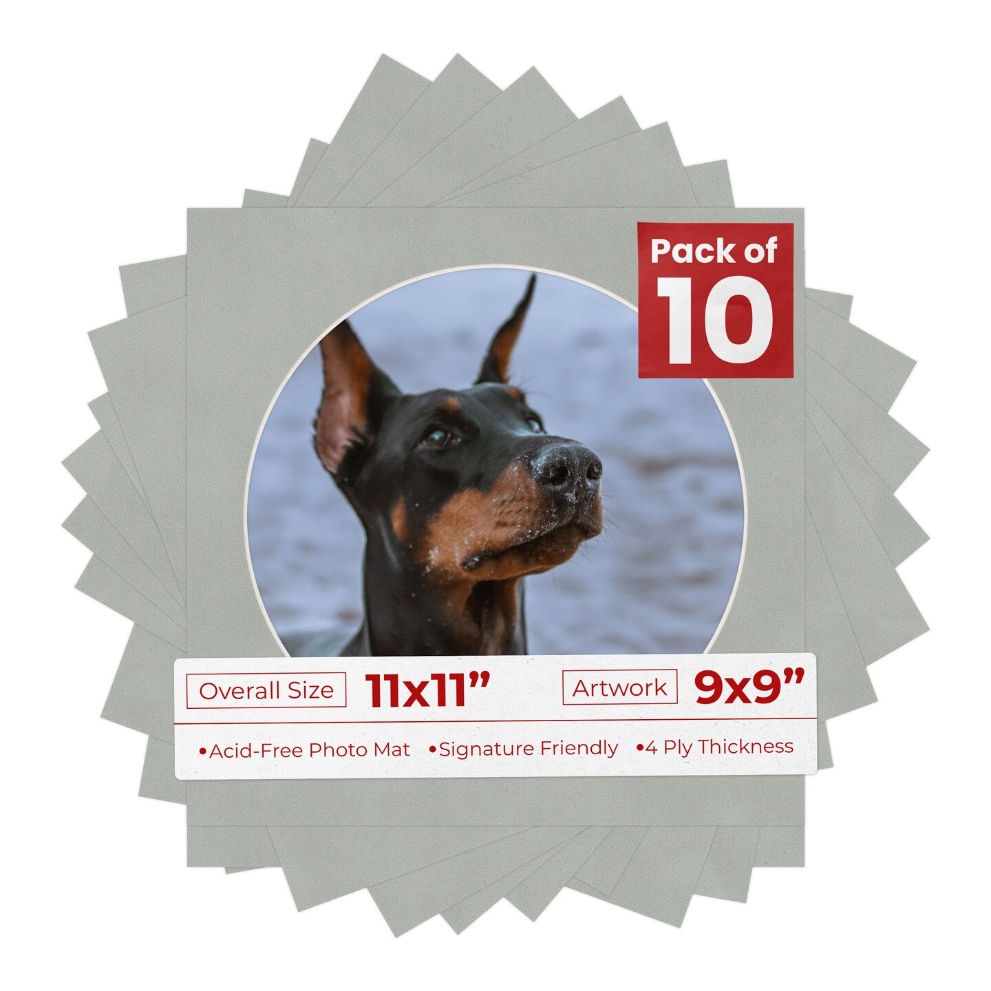 Light Grey Suede Mat Board for 11x11 Frames - Circle Opening for 9x9 Photos