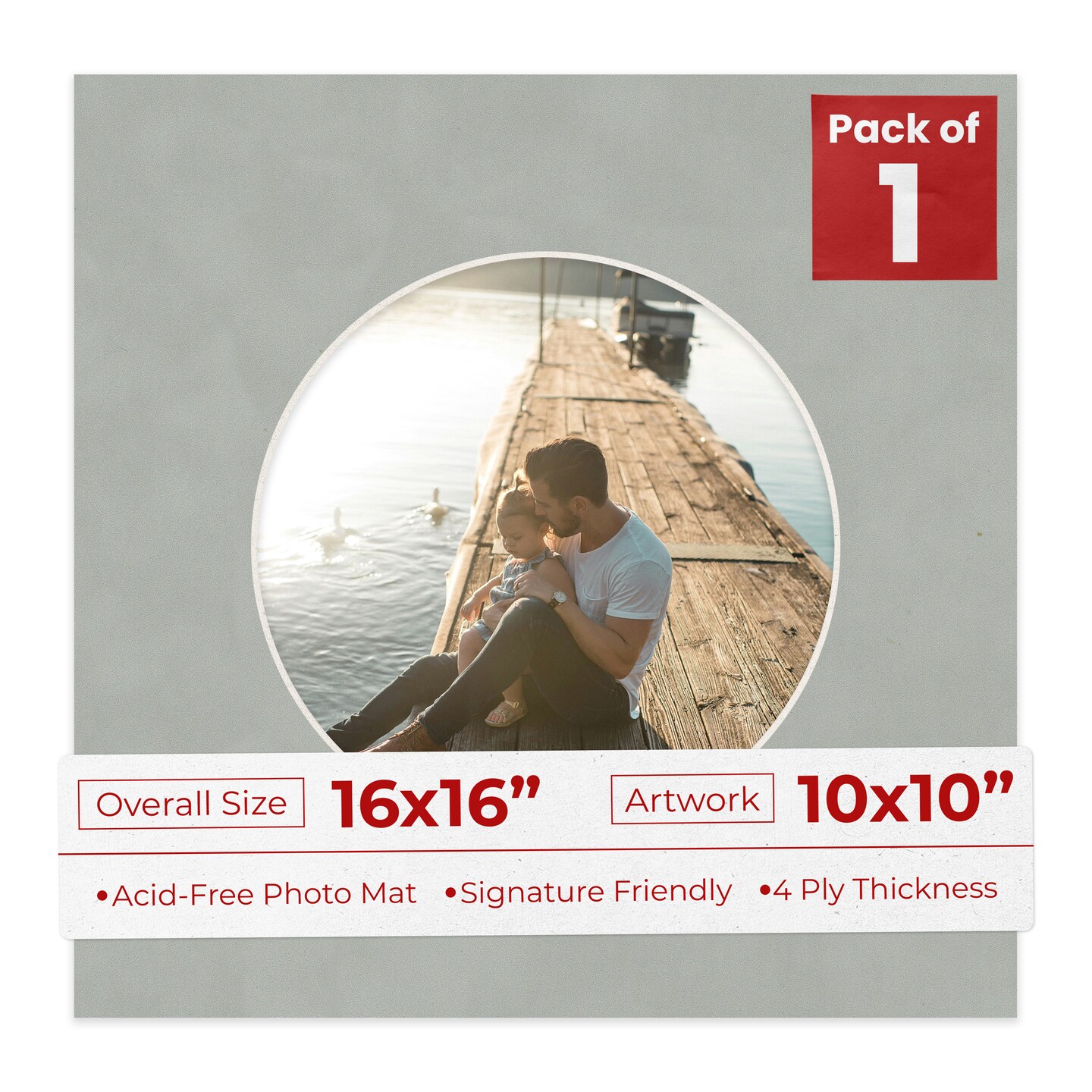 Light Grey Suede Mat Board for 16x16 Frames - Circle Opening for 10x10 Photos