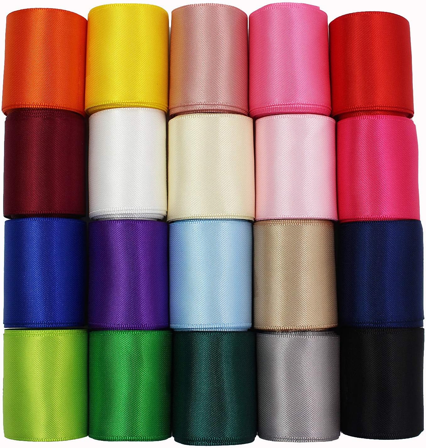 1-1/2 Inch Wide Solid Color Double Sided Polyester Satin Ribbon 20 Colors X 2 Yard Each Total 40 Yds Per Package