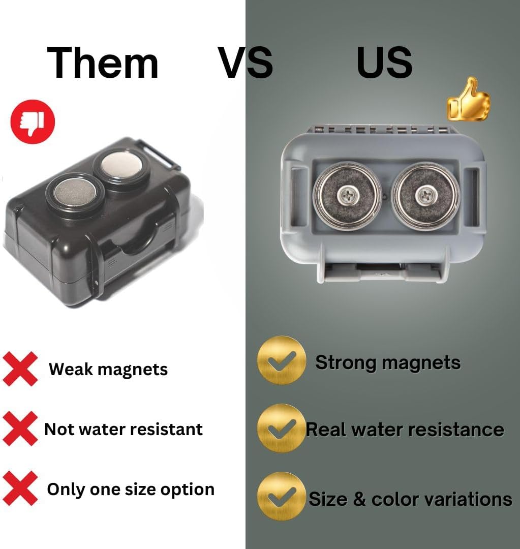 Hide a Key Outside with our Grey Magnetic Box, Our Waterproof Air-Tight Magnetic Key Box for Under Car Stays Secure with 2 Strong Neodymium Magnets