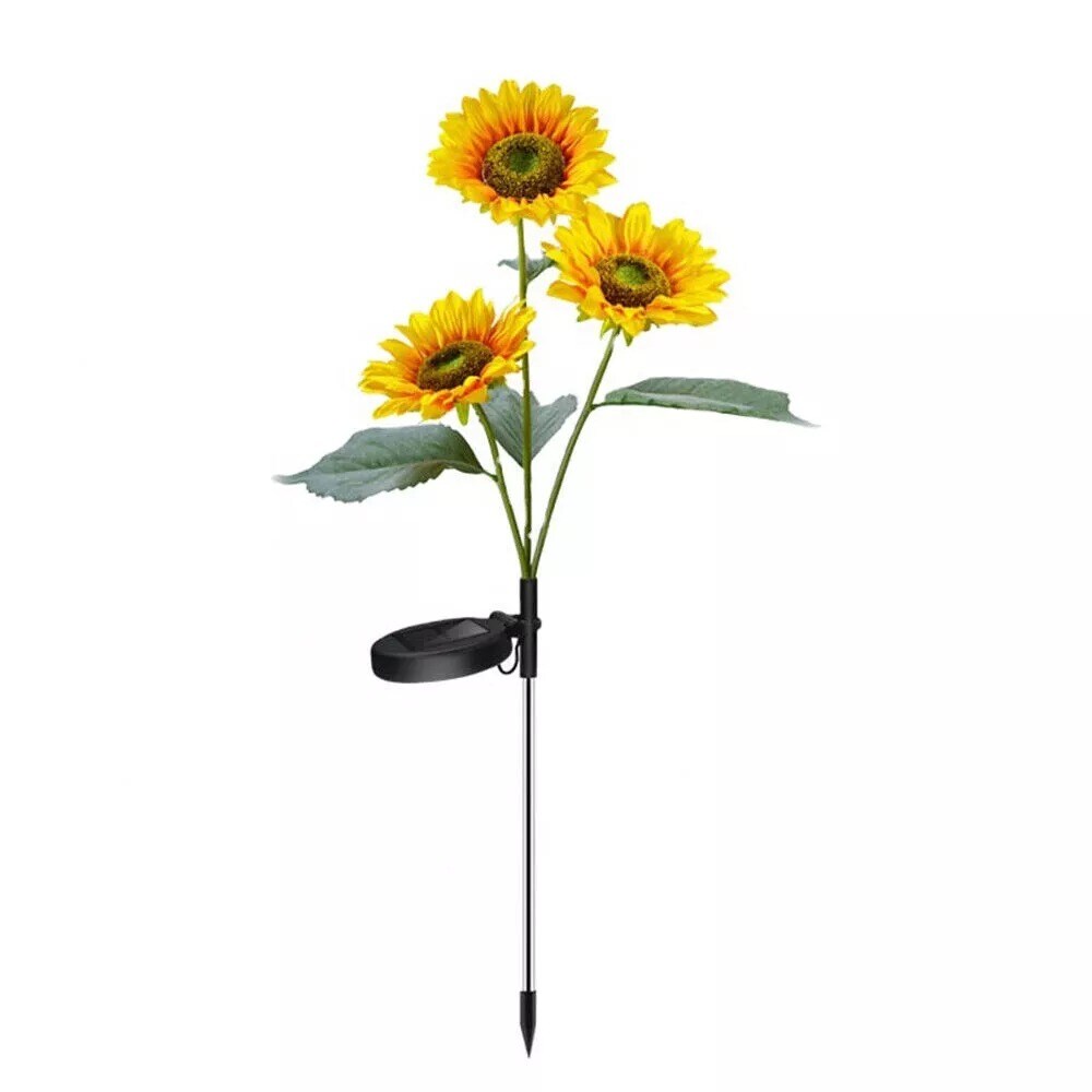 3-Lights Sunflower Outdoor Solar Garden Stake Waterproof Yard Decor