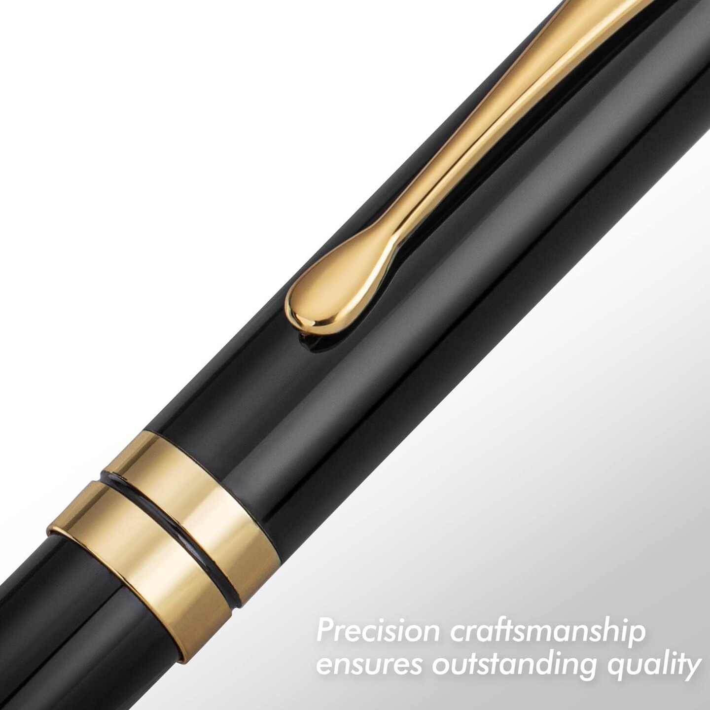 Luxury Black Chrome Ballpoint Pen with Gold Trim – Professional Metal Pen Gift Set for Men & Women, Includes 0.5mm Black Refill and Elegant Gift Box (Black Gold)