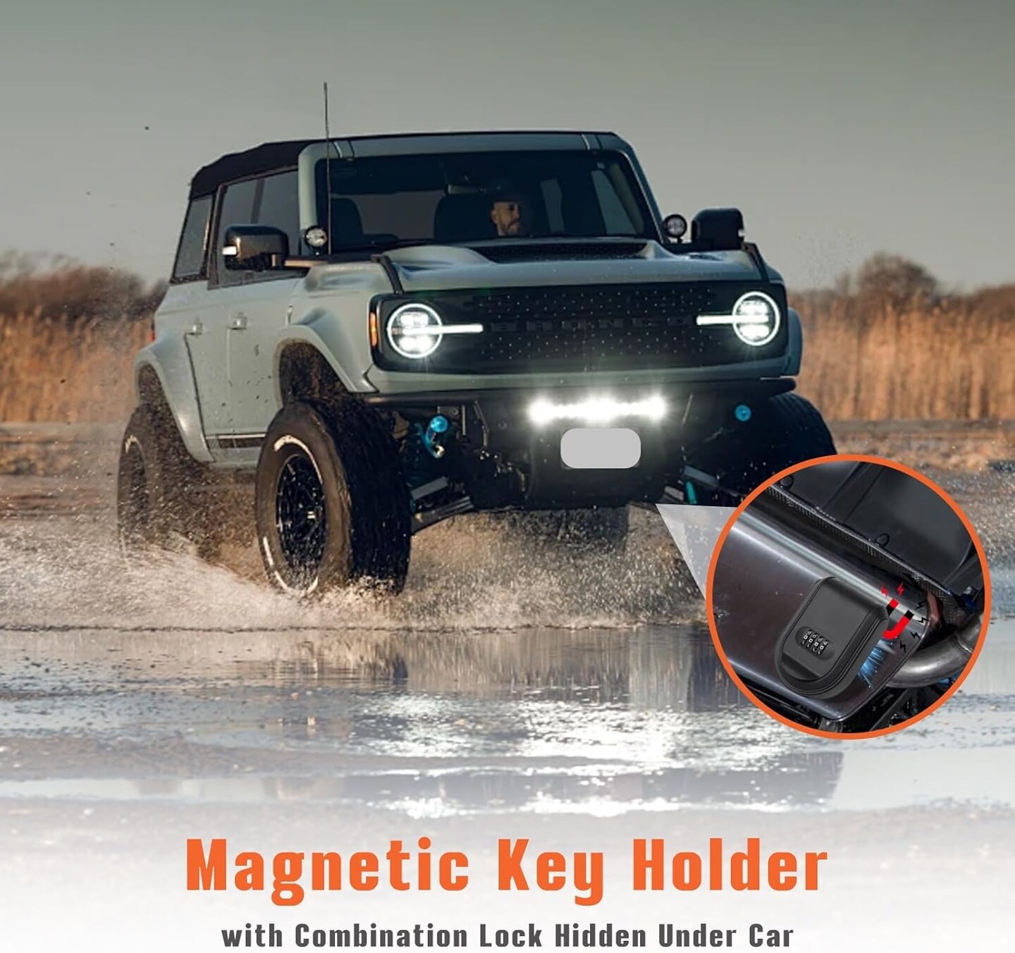 Magnetic Key Holder Under Car with Combination Lock, Hide a Key Box Waterproof Outdoor, Car Key Holder Magnetic Key Box with Strong Magnet