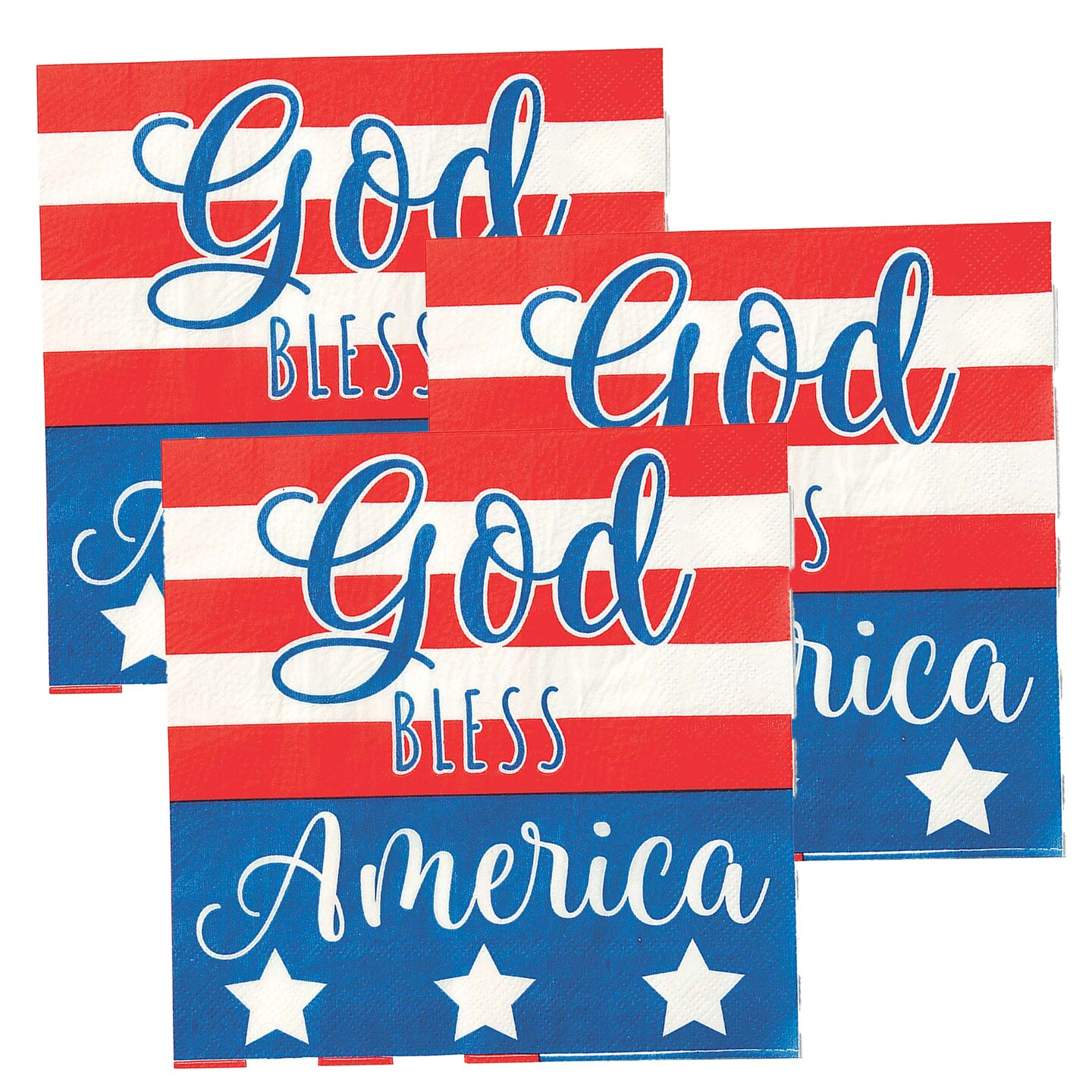 4th of July God Bless America Flag Stars and Stripes Luncheon Napkins 16 Pieces