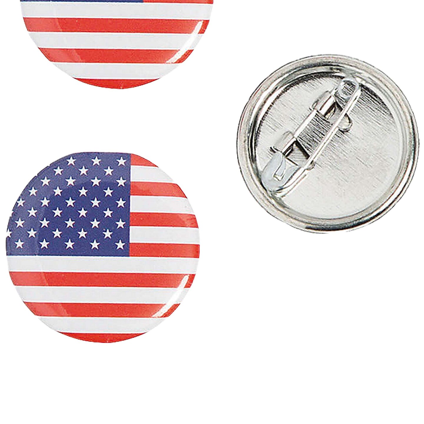 1&#x22; Bulk 48 Pc. Mini Patriotic USA Flag Round Metal Buttons