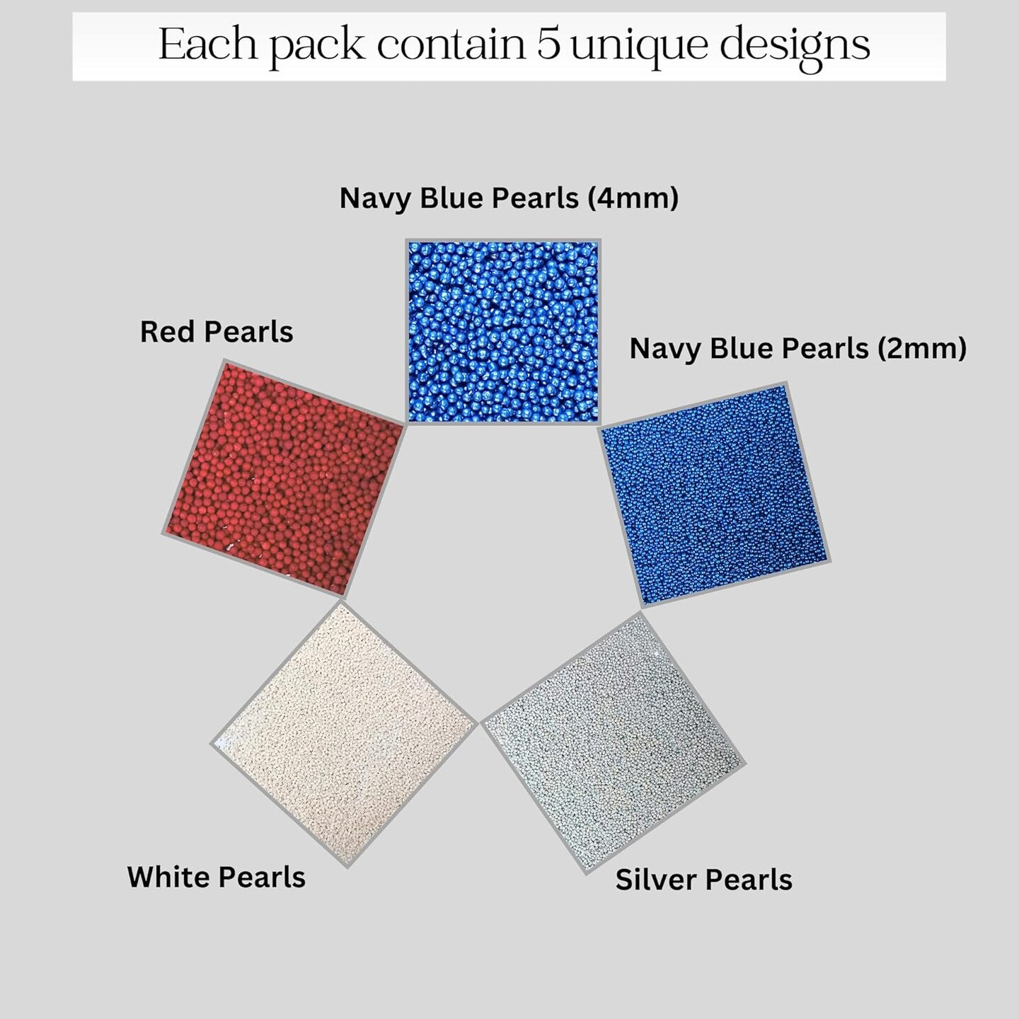 Patriotic Sprinkles | Sprinkles for Cakes & Cupcakes Decoration | Pack of 5 Mix Navy Blue & Deep Red, Sliver, White & Blue Pearl Dragees