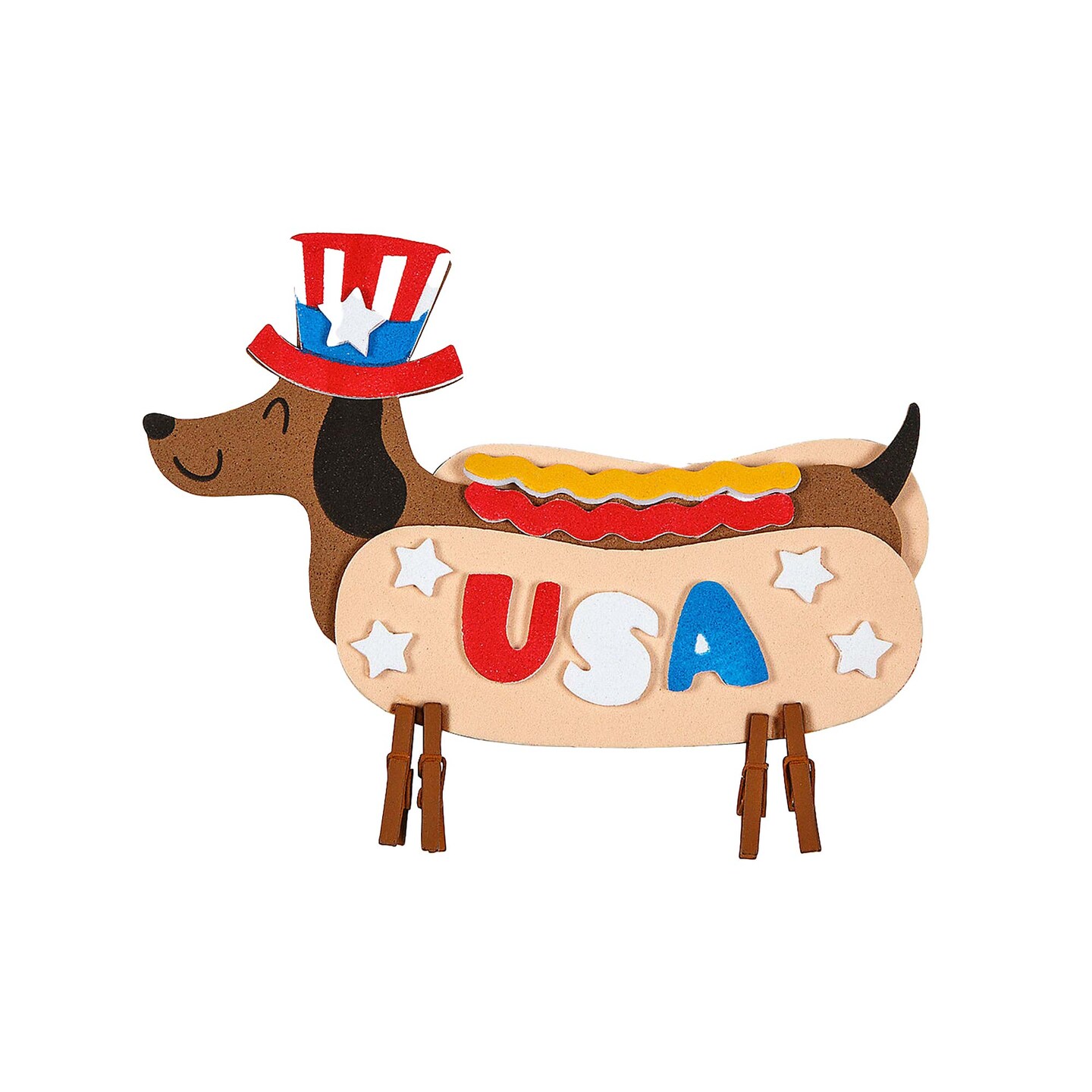 5 1/2" x 4 1/4" Patriotic Hotdog Dachshund Clothespin Craft Kit Makes 12