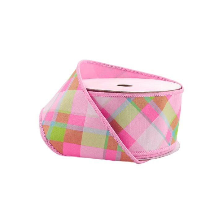 LaRibbons 2 1/2&#x22; - 4&#x22; Wired Dupioni Ribbon | Bias Plaid w/ Taffeta Fused Back | 10 Yard Roll