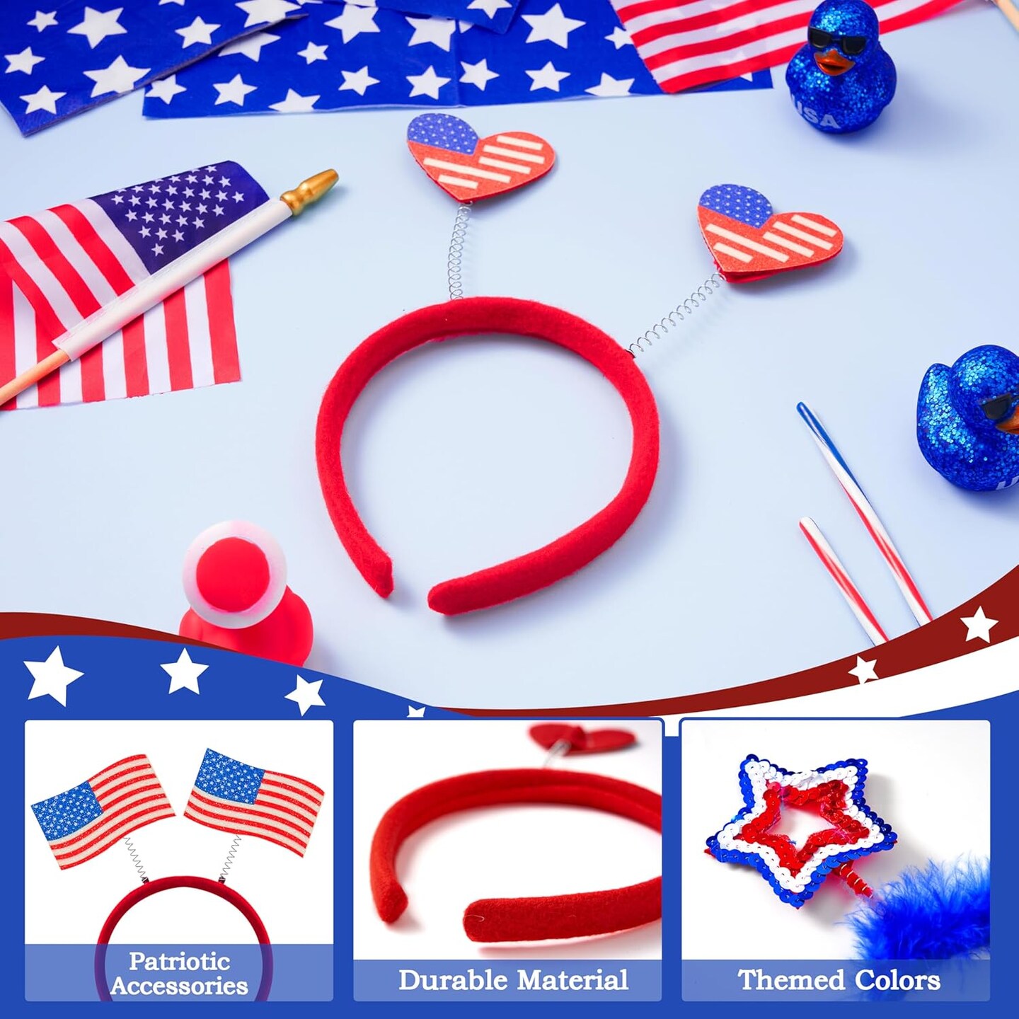10 Pcs 4th of July Patriotic Headband, American Flag Headbands for Women, 4th of July Accessories