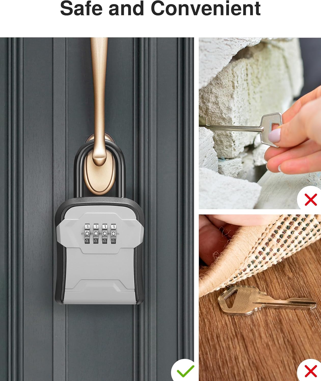 Key Lock Box Wall Mount &#x26; Portable Combination Lockbox with Resettable Code, Security Lockbox for Outside House Keys, Apartment Realtors Spare Keys Storage